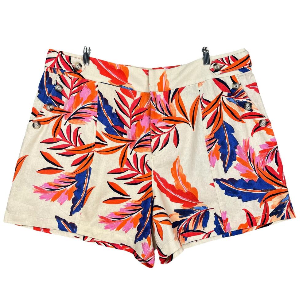 G by Giuliana Linen‎ Rayon Tropical Print High Waist Summer Resort Shorts 22